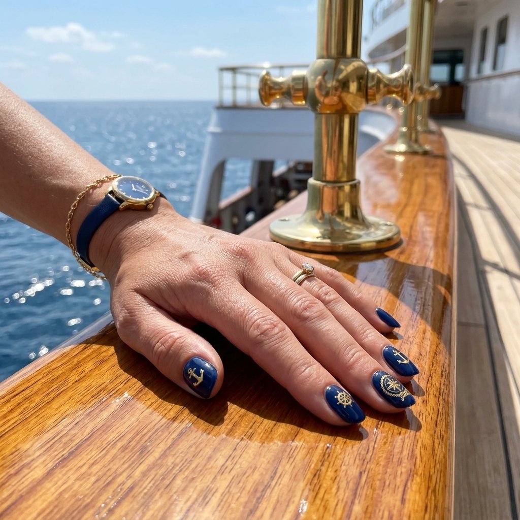 Gold & Navy Nautical Nails