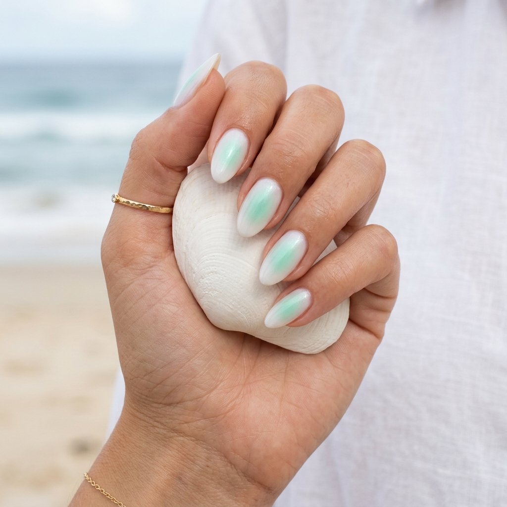 Seafoam Green Aura Nails