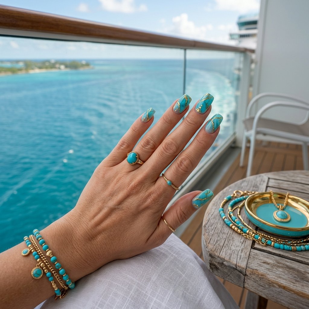 Turquoise Gemstone Nails