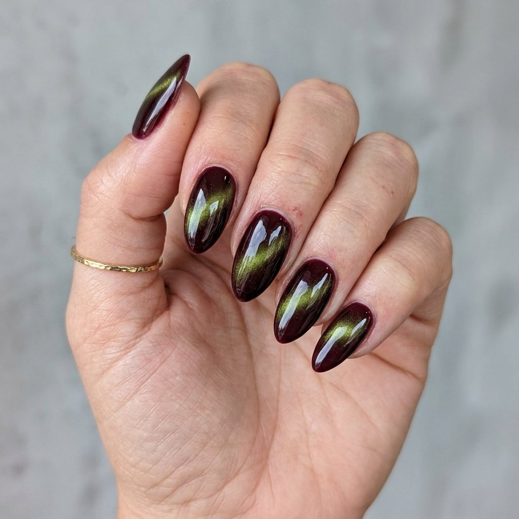 Burgundy And Green Nails