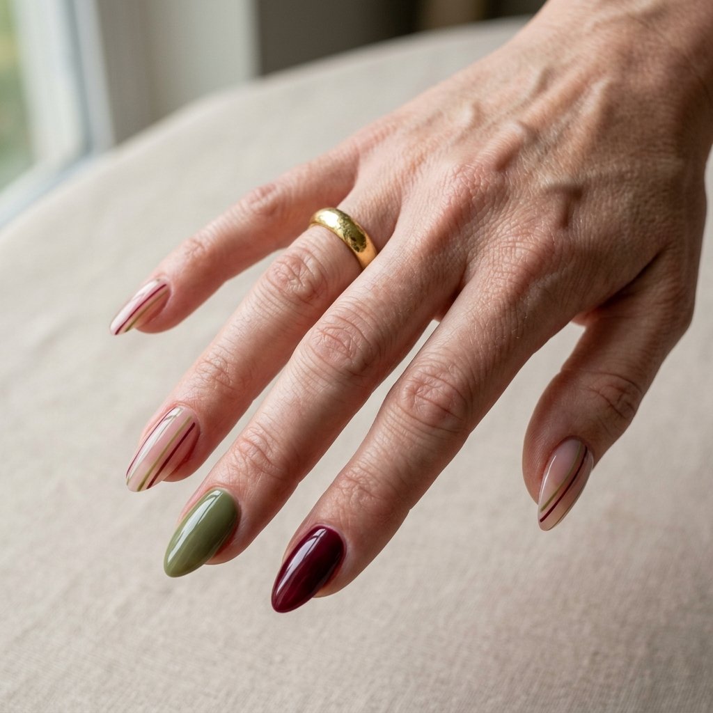 Burgundy And Green Nails