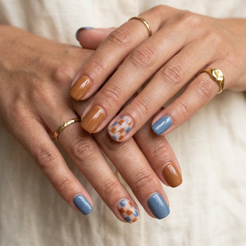 brown and blue nails
