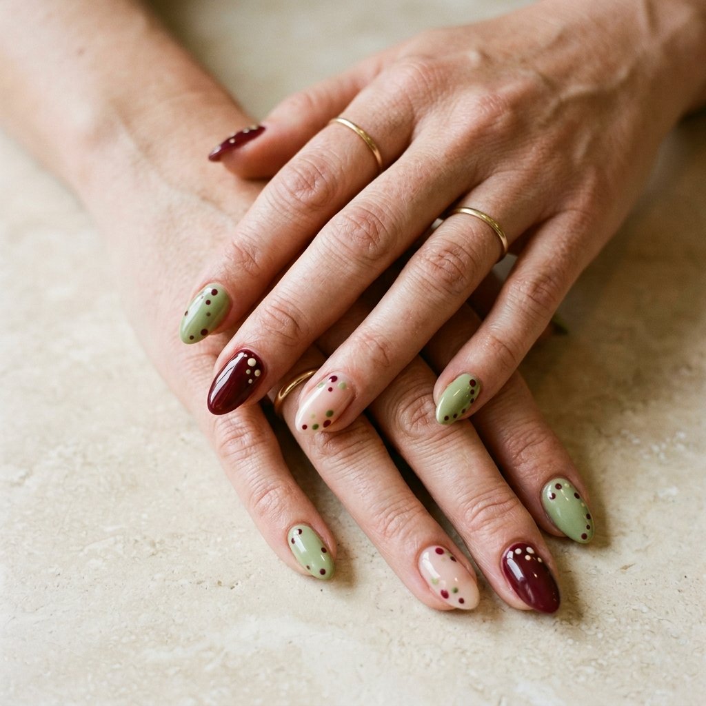Burgundy And Green Nails
